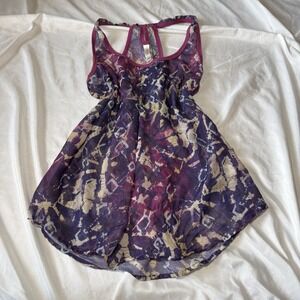Xhilaration Purple Abstract Sheer‎ Tank Top Racerback Flowy Size L